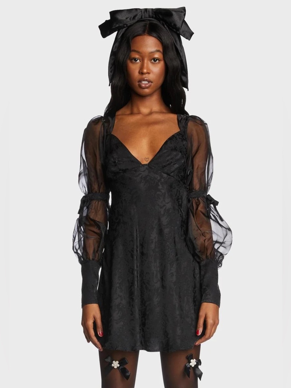 NWT For Love & Lemons Gabrielle Puff Sleeve Mini Dress Black